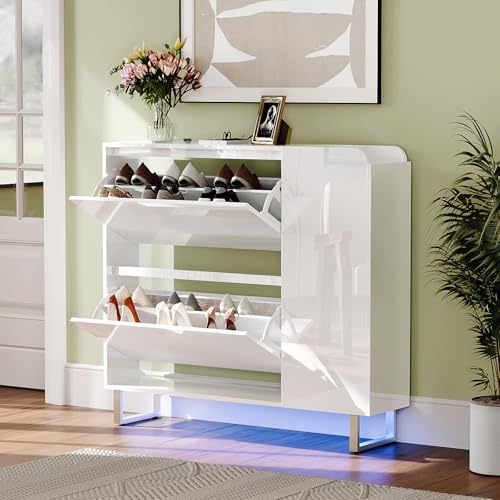 Modern High Gloss Shoe Cabinet with LED Lights