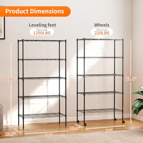 5 Tier Wire Storage Shelves with Wheels