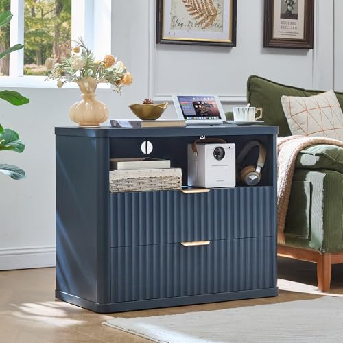 31" Wide Fluted Nightstand with Charging Station
