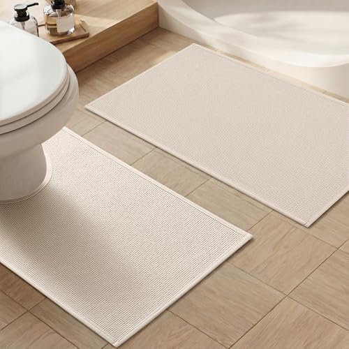 Bathroom Rugs Mats Sets 2 Pieces Beige