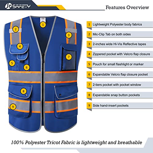 Safety Vest for Men Women Reflective Hi Vis JK901 Blue 3XL