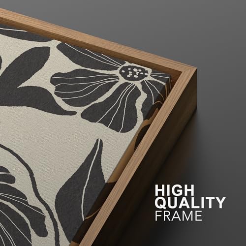 Framed Canvas Print Wall Art Monochrome Floral Botanical Black and White Illustrations Modern Art Decorative Bohemian Colorful Chic for Living Room