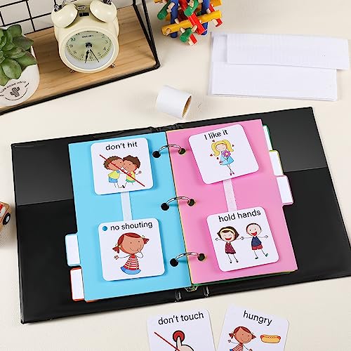 246 Pcs Communication Book Small Tools for Visual Schedule Picture Cards Include 3 Ring Binder Dividers 100 Adhesive Labels 5 Card Dividers for Kids ADHD