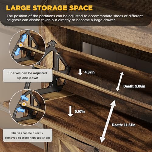 Large Shoe Storage Cabinet with 4 Flip Drawers
