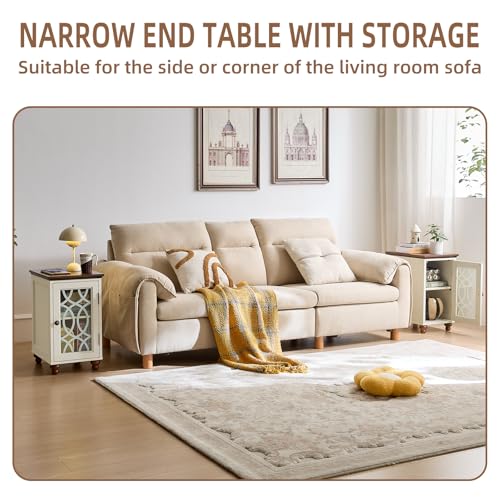 Narrow Side Table Set 2 with Glass Door Storage (2 Count)