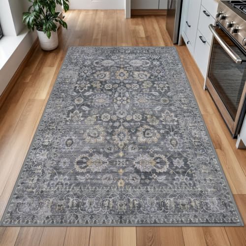 4x6 Rug Washable Area Rugs Vintage Floral Grey