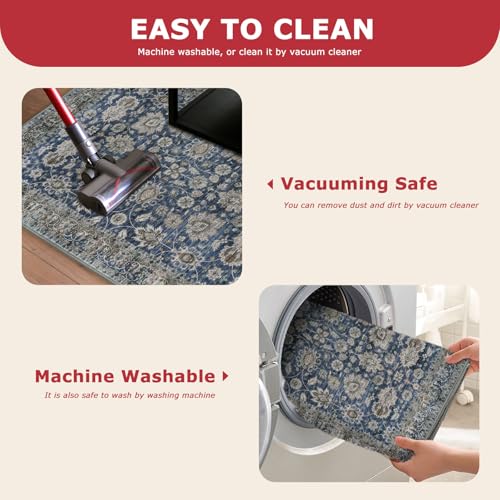 Vintage Washable Long Runner Rug 2.6x18 Hallway Rug Runner Blue