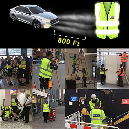High Visibility Reflective Safety Vest with Multi Pockets 10 Pack Bulk