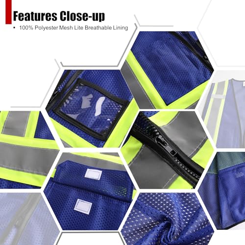 Reflective Safety Vest for Men Women Hi Vis Vest with Pockets High Visibility Vest Mesh Construction Vests Meets ANSI