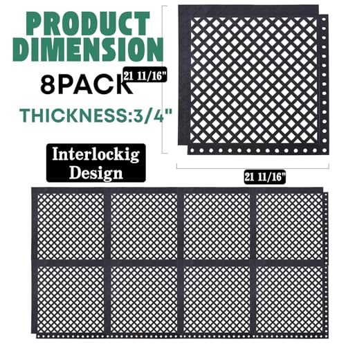 8 Pack 21.6" Interlocking Rubber Floor Tiles (8 Count)