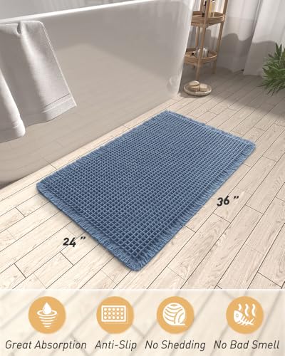 Blue Quick Dry Washable Bathroom Rugs (6 Sq Ft)
