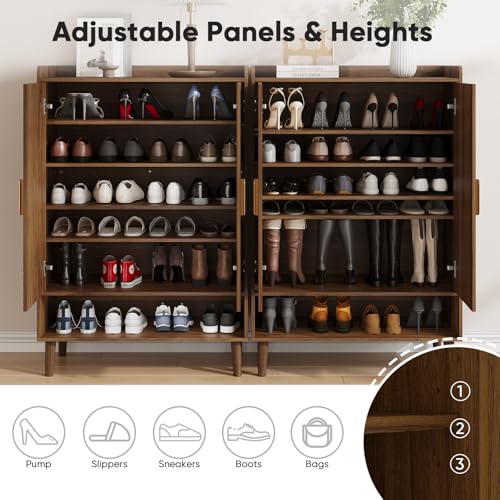 Walnut Shoe Cabinet with Line Groove Design