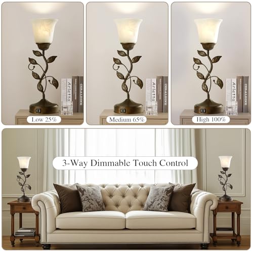 Set of 2 Touch Farmhouse Bedroom Table Lamps 2 USB C+A (2 Count)