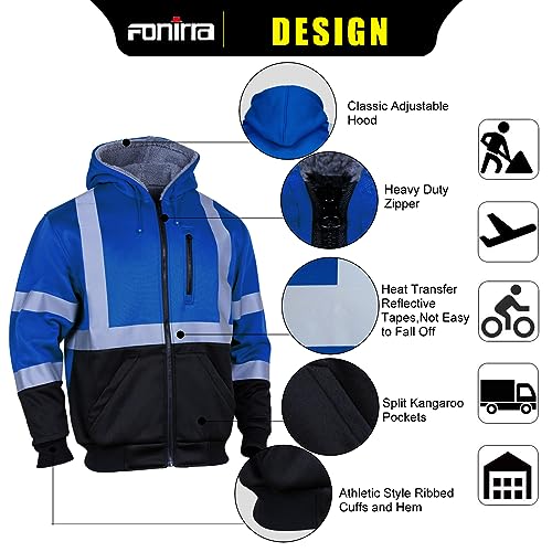 Men's High Visibility Safety ANSI Class 3 Lined Fleece Hoodie Sweatshirt with Black Bottom Jumper Workwear for Men