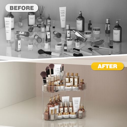 2 Tier Corner Bathroom Counter Organizer with Top Toothbrush Holders