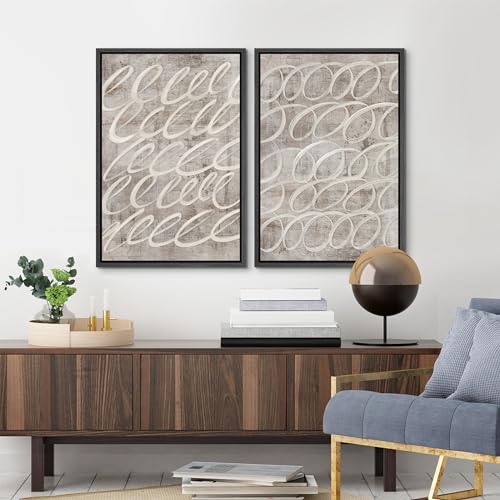 Framed Canvas Print Wall Art Vintage Mid (2 Count)