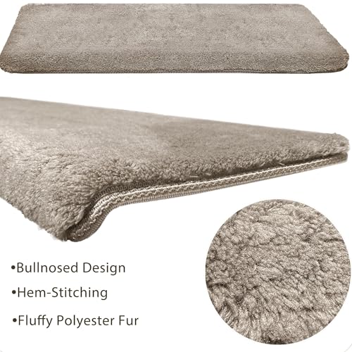 Bullnose Carpet Stair Treads Ultra Plush Cream Gray 7 Pcs (16.6 Sq Ft)