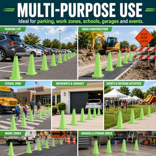 3 Pack 28" Bright Green Traffic Safety Cones with Weighted Base
