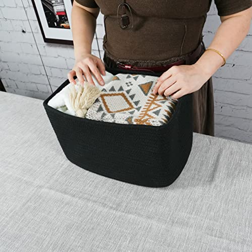 Woven Cotton Rope Storage Baskets 15x10x9.3" 3 Pack Black