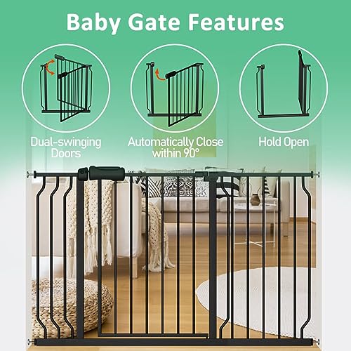 43.3 52.75" Extra Wide Pressure Mounted Baby Gate 30" Tall Black