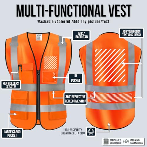High Visibility Safety Vest Customize Your Logo Protective Workwear 5 Pockets Outdoor Work Vest
