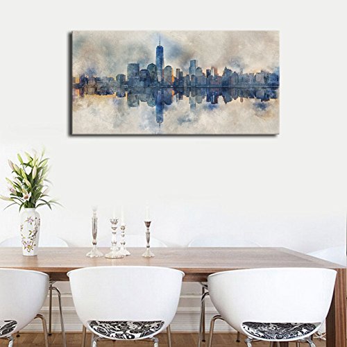 Extra Large New York Skyline Wall Art Abstract City Reflection Canvas Picture Print Modern Gray Canvas Artwork Decoration for Living Room Bedroom Office Home Wall Decor Framed Ready to Hang 29" x 58"