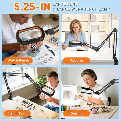 12X Square Ultra Long Magnifying Glass with Light and Clamp