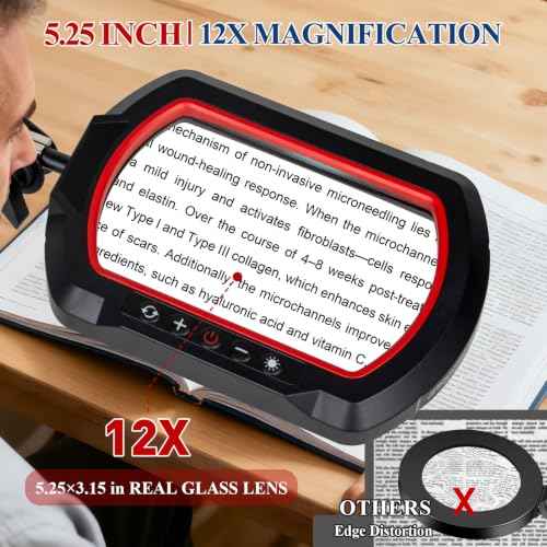 12X Square Magnifying Glass with Light and Clamp
