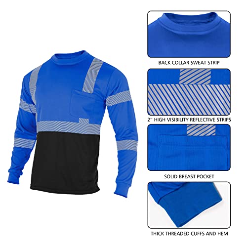 Safety Reflective High Visibility Long Sleeve Shirts ANSI Class 1 Hi Vis Construction Work T Shirts for Men