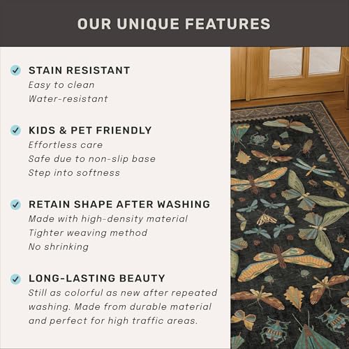 Vintage Insect 2x8 Black Entryway Runner Rug (16 Sq Ft)