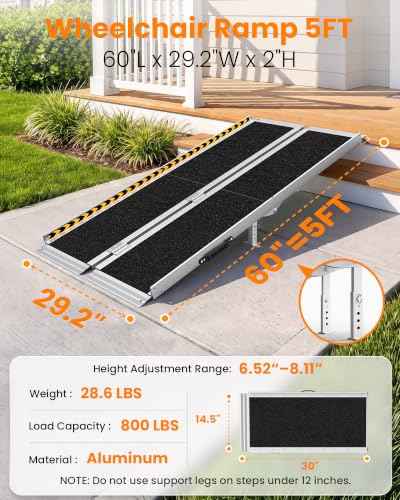 5FT Aluminum Ramp for Wheelchair for Home Steps with Support Legs