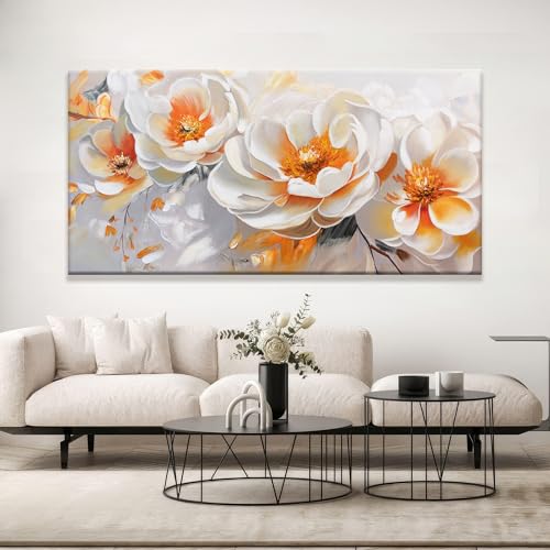 Large Wall Art For Living Room Prints Modern Canvas Art Wall Decor 39" X 78" Painting Orange White Flower Wall Art For Bedroom Home Office Dining Room Home Decoration