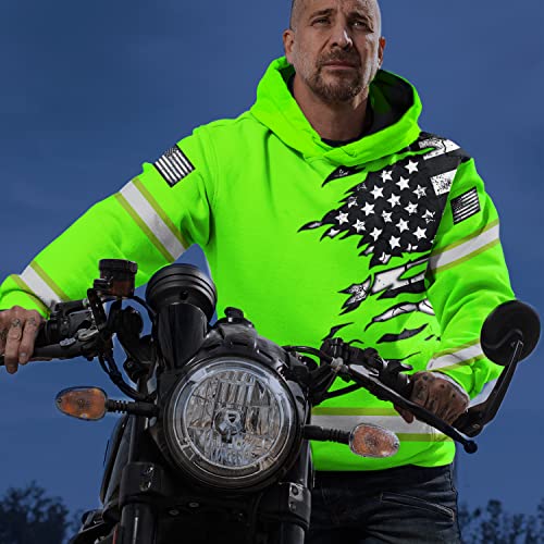 Safety Hoodie Scratch Green US Flag Customize Name High Visibility Hoodie for Men Reflective Workwear for Runners