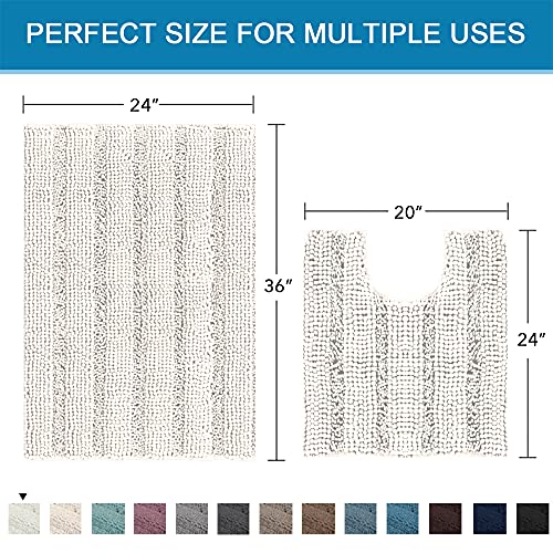 Bathroom Rugs Bath Rug Set 2 Piece Bathroom Contour Rug Toilet Mat Sets Non Slip Contour Bath Rug Ultra Thick Water Absorbent Striped Bath Mats Washable