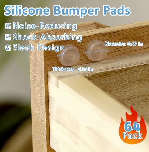 Clear Silicone Furniture Pads 64PCS Cabinet Bumpers Protection (64 Count)