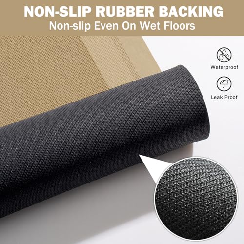 Non Slip Bath Mat Thin Bathroom Rugs Fit Under Door Brown 16"x 24"
