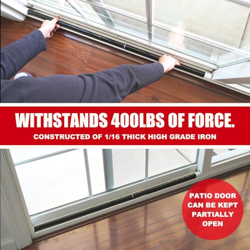 2-in-1 Door Security Bar & Sliding Patio Door Security Bar (2 Pack) via Interchangeable Caps - Constructed of High Grade Iron - Black (2 Count)