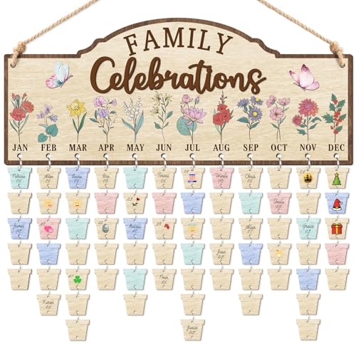 Wooden 3D Family Celebrations Birthday Calendar Wall Hanging