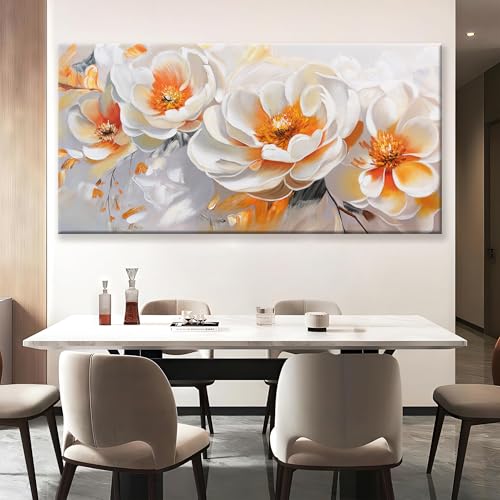Large Wall Art For Living Room Prints Modern Canvas Art Wall Decor 39" X 78" Painting Orange White Flower Wall Art For Bedroom Home Office Dining Room Home Decoration