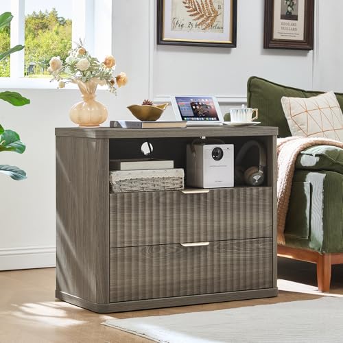 31" Wide Fluted Nightstand with Charging Station