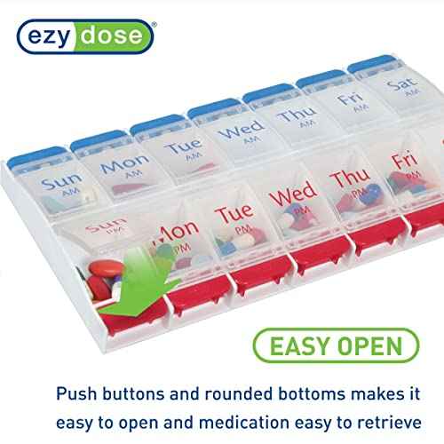 Weekly (7-Day) AM/PM Pill Organizer, X-Large Planner, Blue/Red