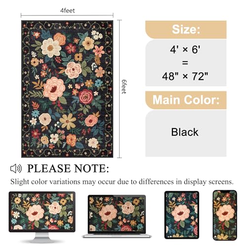 4x6 Area Rug Floral Washable Office Rug Non Slip Chair Mat (24 Sq Ft)