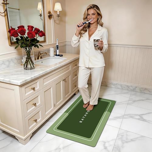 Bath Mat Bathroom Mat Rugs Super Absorbent Shower Mats Non Slip Quick Dry Thin Rubber Mats for Bathroom Floor Fit Under Door