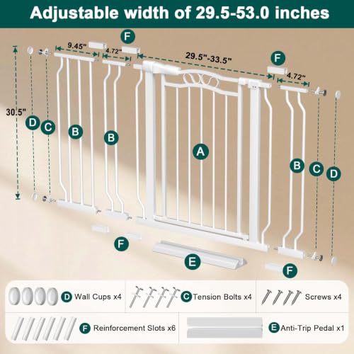29.5" 53.0" Extra Wide Baby Gates for Doorway Pressure Mounted