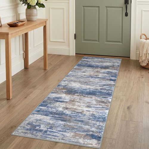 Kitchen Runner Rug for Hallway Modern Runner Rug 2x5 Blue Rust
