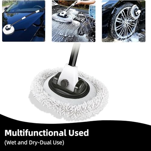 15° Curved Car Wash Brush with Long Handle 43" Microfiber Cleaning Mop Telescopic Extension Pole for Caravan RV Truck Auto SUV Wheel Boat Exterior 2 in1 Carwash Duster Scratch Free