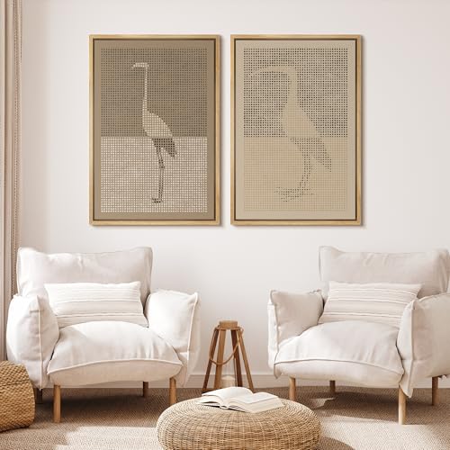Framed Canvas Print Wall Art Bird Silhouette Modern Minimalist with Heron Crane Illustrations Modern Art Decorative Bohemian Colorful for Living Room