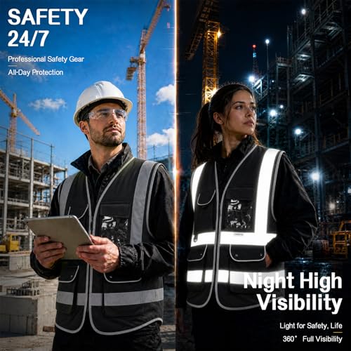 8 Pockets High Visibility Class 2 Reflective Safety Vest for Men & Women Meets ANSI Standards