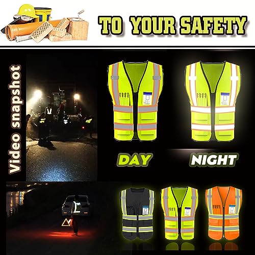 High Visibility Safety Vest Custom Your Logo Safety Workwear with Pockets and Reflective Strips