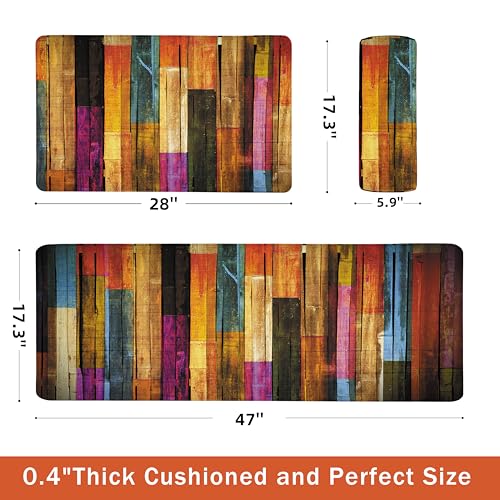 Kitchen Mats for Floor Colorful kitchen rugs Cool Wooden Abstract Anti Fatigue Kitchen Mats Waterproof Floor Mats Cushioned Non (5.4 Sq Ft)